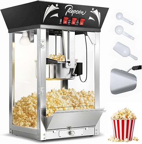 Miniatura 18 de Máquina comercial de palomitas de maíz de 12 onzas, 850 W, máquina de palomitas de maíz de cine, máquina de maíz de mesa roja con control de 3 Rojo