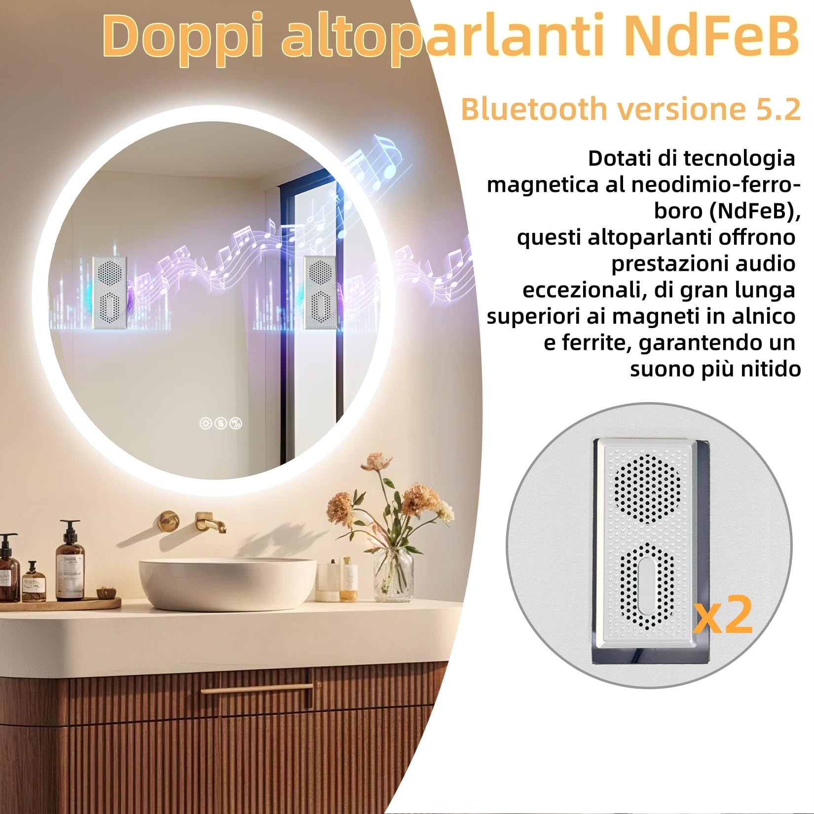 LOAAO Specchio Da Bagno A LED 55x36 Cm – Retroilluminato E Luce Frontale Dimmerabile, Anti-appannamento, 3 Temperature Colore, Funzione Memoria, Vetro Temperato, Garanzia 3 Anni - 2