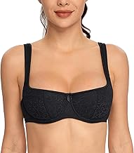 Lemorosy - Women's Balconette Bra with Underwire and Padded Shoulder Straps Push-up Classic Half Cup, Black