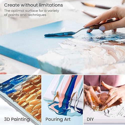 Miniatura 5 de ARTEZA Lienzos pequeños con caballetes, 4 x 4 pulgadas, paquete de 14, lienzo blanco estirado blanco para pintura acrílica, óleo y gouache