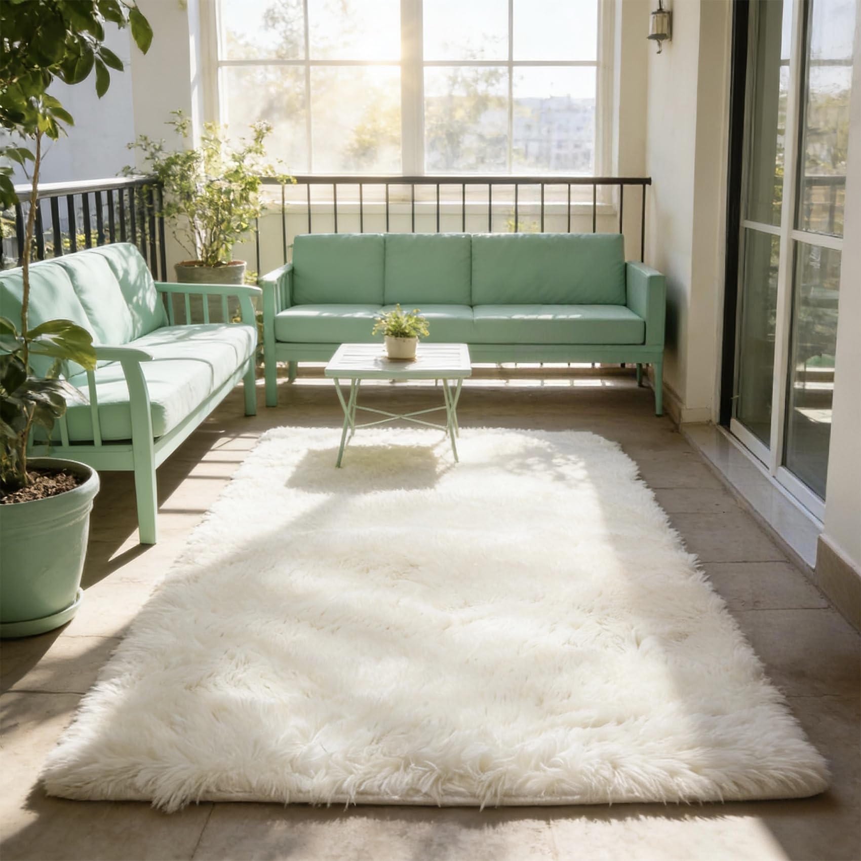 Tapis à poils longs doux moelleux blanc 40x50 pour décoration de couloir