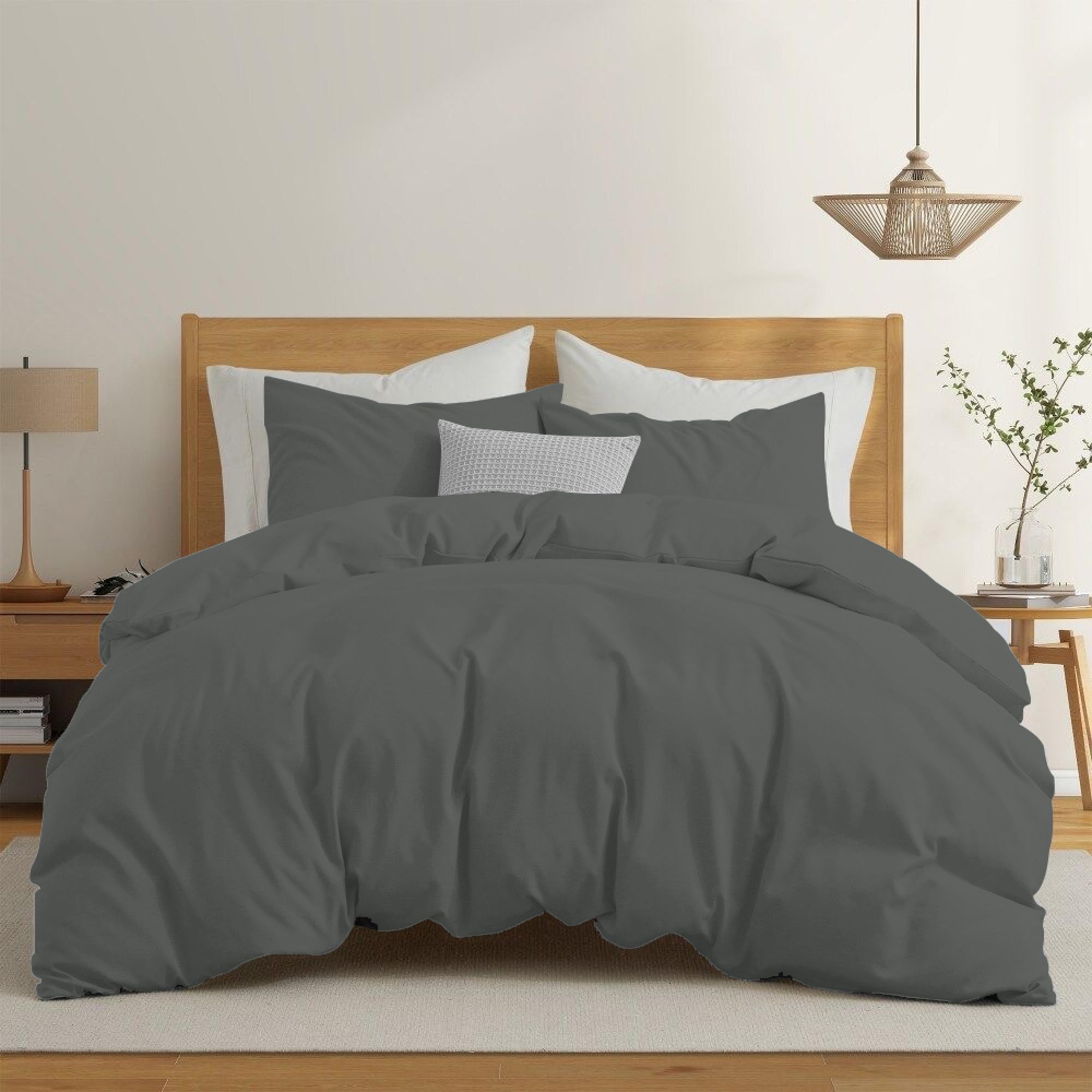Dreamzie Funda Nordica Algodon 220x240 - Gris Oscuro - Ropa de Cama, Funda Edredon 220x240 y 2X Funda Almohada 80x80 - Algodón Reforzado - 3 Piezas