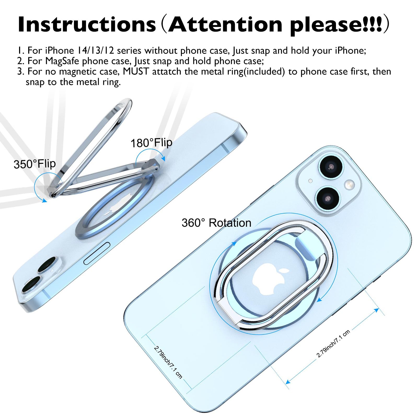 Magnetischer Handy-Ringhalter Mit Abnehmbarem Griff & Ständer-Funktion – Für IPhone 14, 13, 12 Serie (blau)