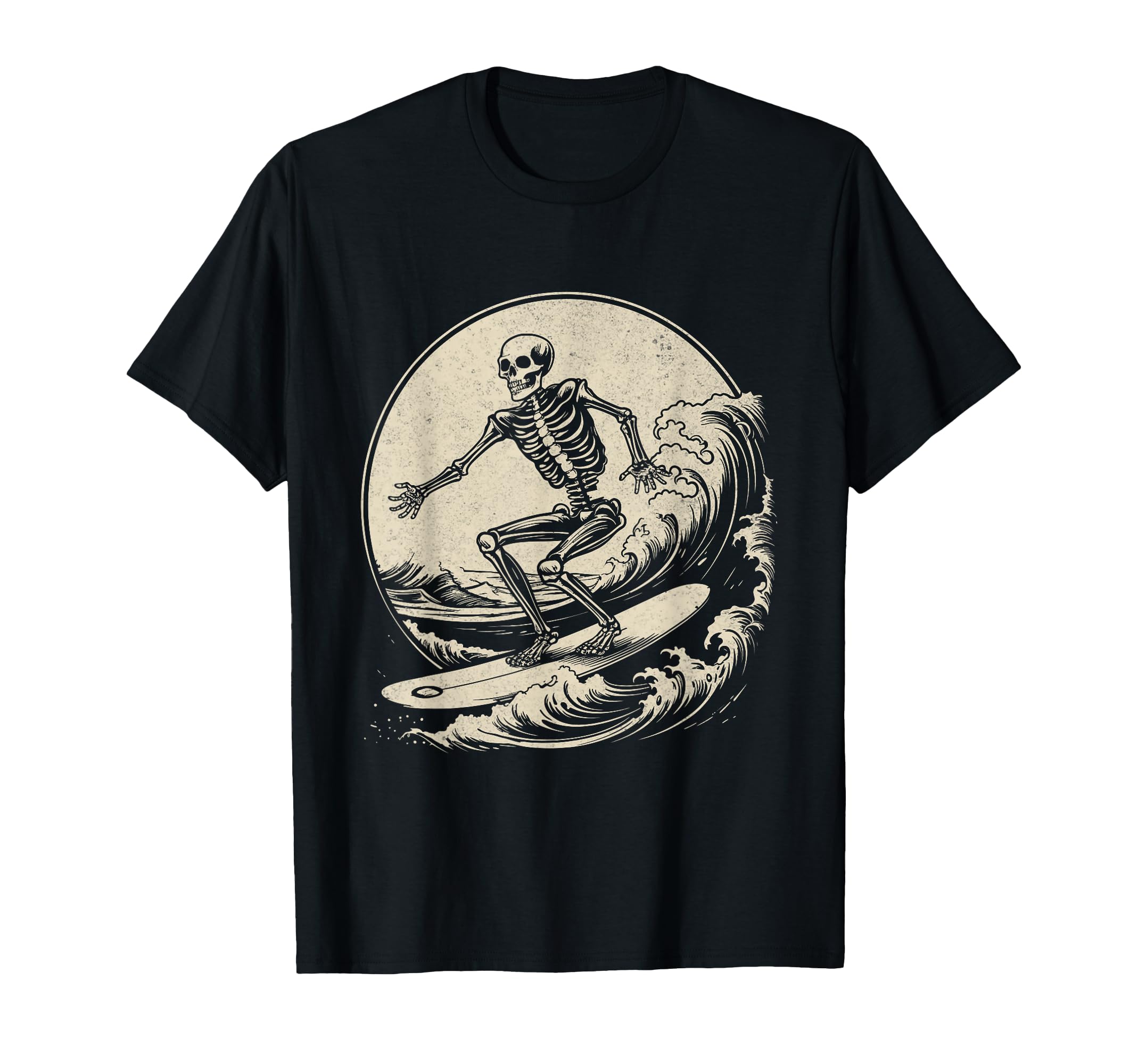 Skeleton Surfer Vintage Big Wave Surfing Funny Halloween T-Shirt