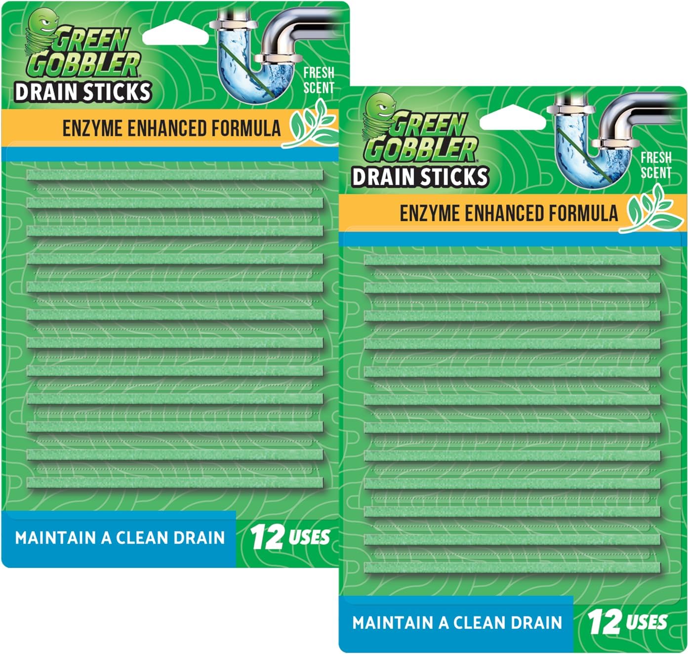 Green Gobbler Bio-Flow Drain Strips - 24 Strips Drain Cleaner & Deodorizer Drain Sticks