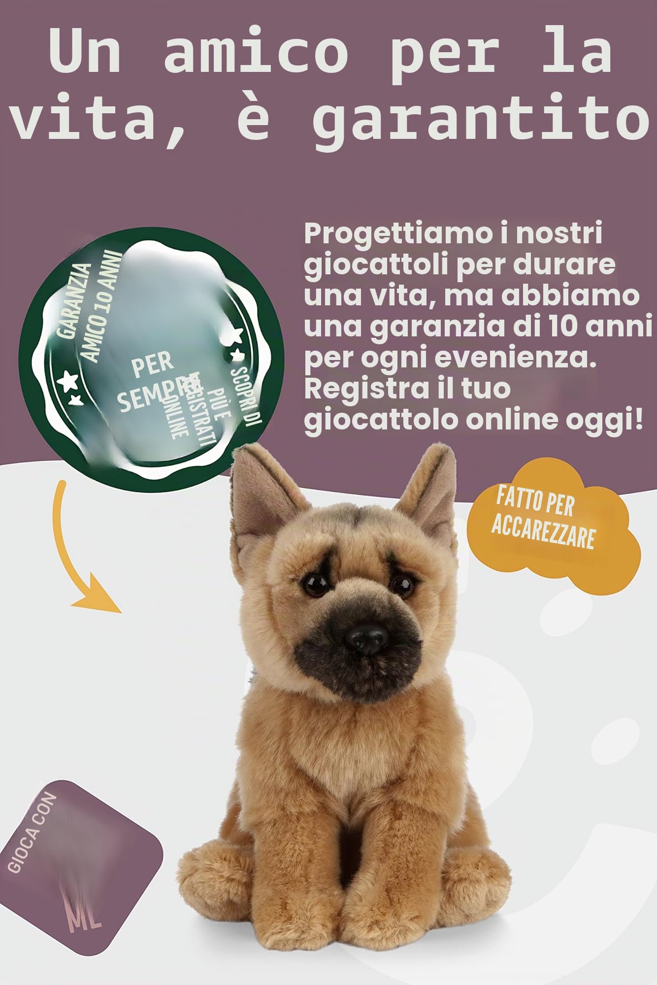 Living Nature Pastore Tedesco, Peluche di cane realistico e morbido, Naturli Eco-Friendly Plush, 21cm