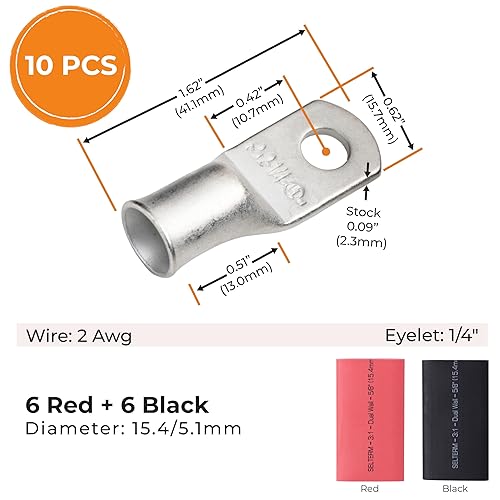 Miniatura 277 de SELTERM - Terminal en anillo de grado marino UL 2/0 AWG 3/8 pulgadas (25 uds) para batería, terminal tubular de cable eléctrico, conector calibre