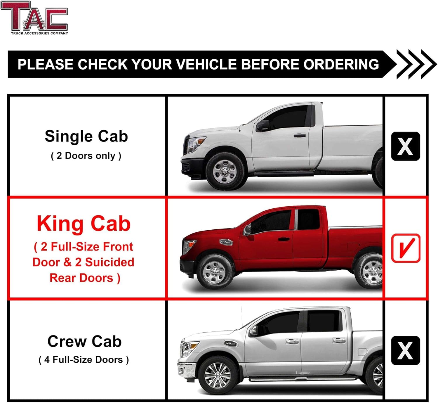 TAC 3” Side Steps Running Boards Fit 2004-2015 Nissan Titan / 2017-2023 Nissan Titan King Cab / 2016-2019 Nissan Titan XD King Cab Black Side Bars Nerf Bars Step Rails (2 pcs)