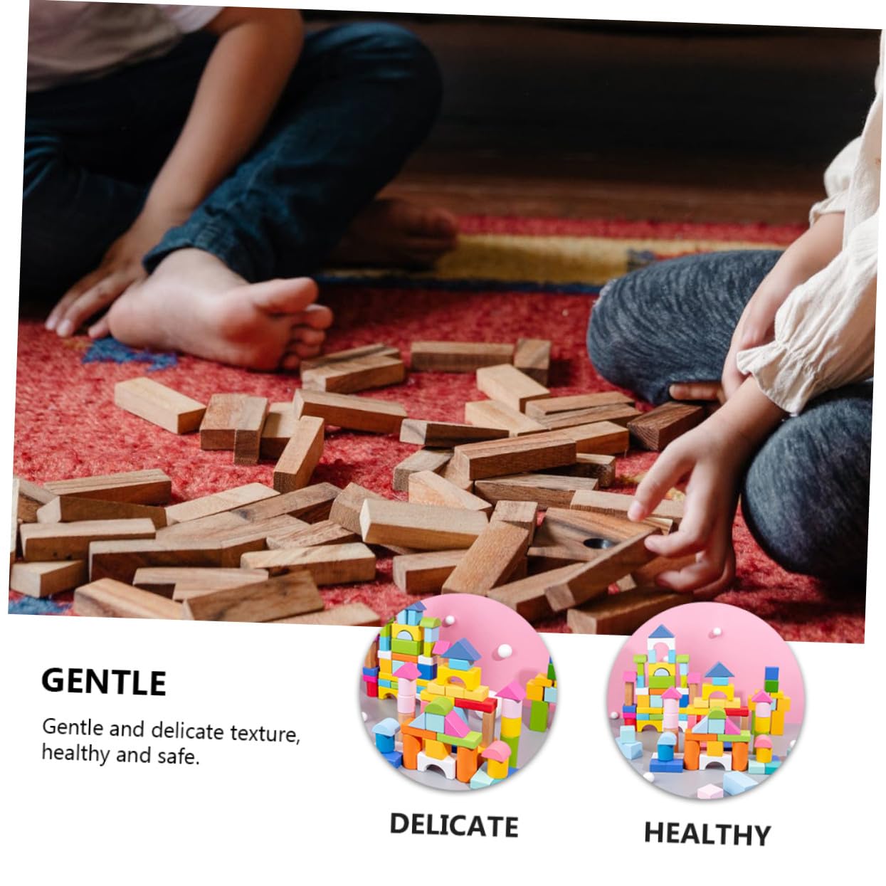 GALPADA Blocchi di Costruzione in Legno Levigati a Mano 100 Pezzi Forme Geometriche Gioco Educativo Texture Delicata per Stimolare Immaginazione e Apprendimento per Bambini