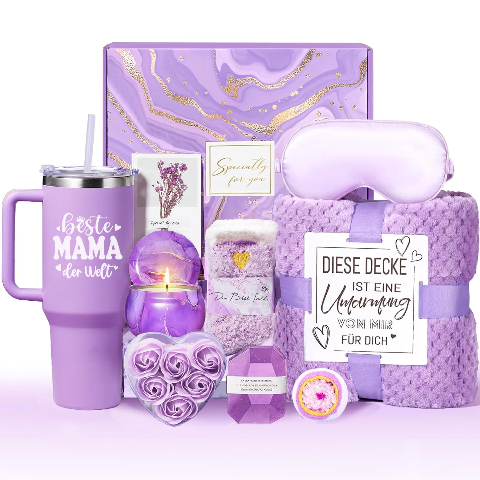 Muttertagsgeschenke für Mama - Beste Mama Geschenk für Muttertag, Geburtstag - Geschenkset mit 40OZ 1200ML Edelstahl Weinbecher und Kuscheldecke - Mutter Geschenk von Tochter ＆ Sohn