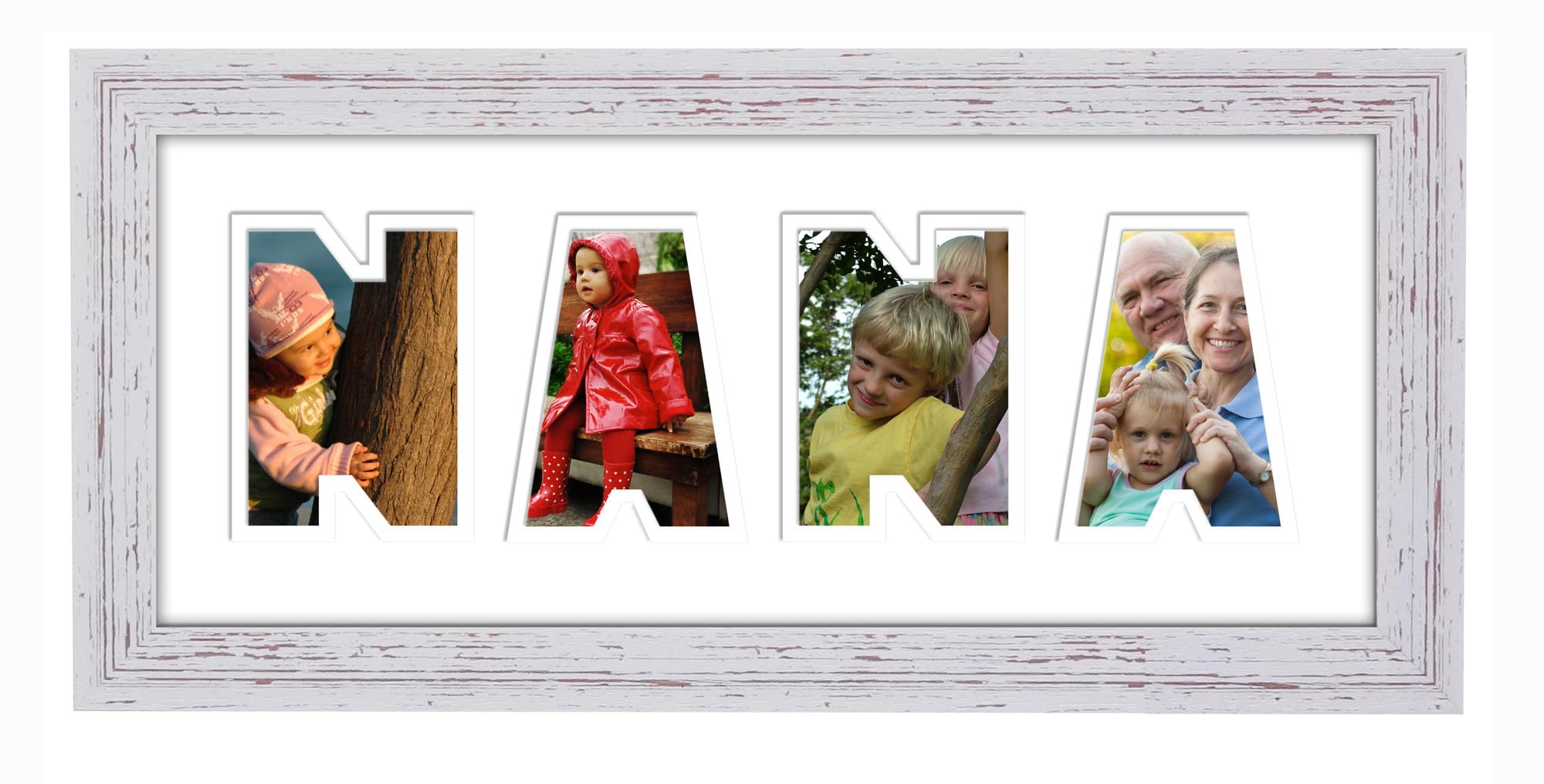 Photos In A Word Shabby Chic Finish White - White Nana Photo Frame Word Name Birthday Picture Gift Present (Shabby Chic Finish White - White)
