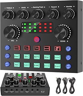 AnnuoYi V8S Professional Audio Mixer,Sound Card Mixer,Portable Audio Mixer,Voice Changer Device For Singing/PC Video Chat/...