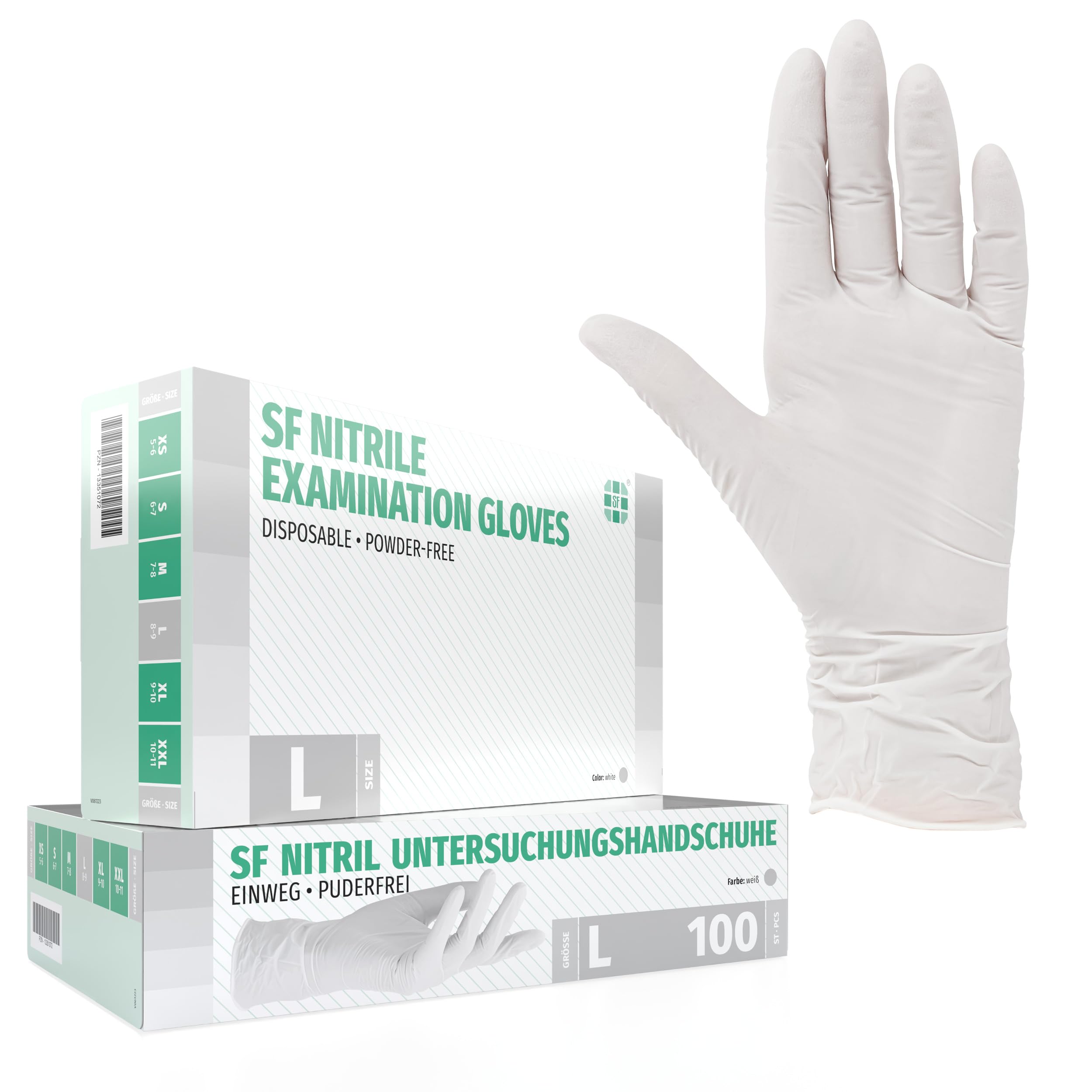 SF Nitrilhandschuhe L Weiß – 100 Stück Einweghandschuhe, latexfrei