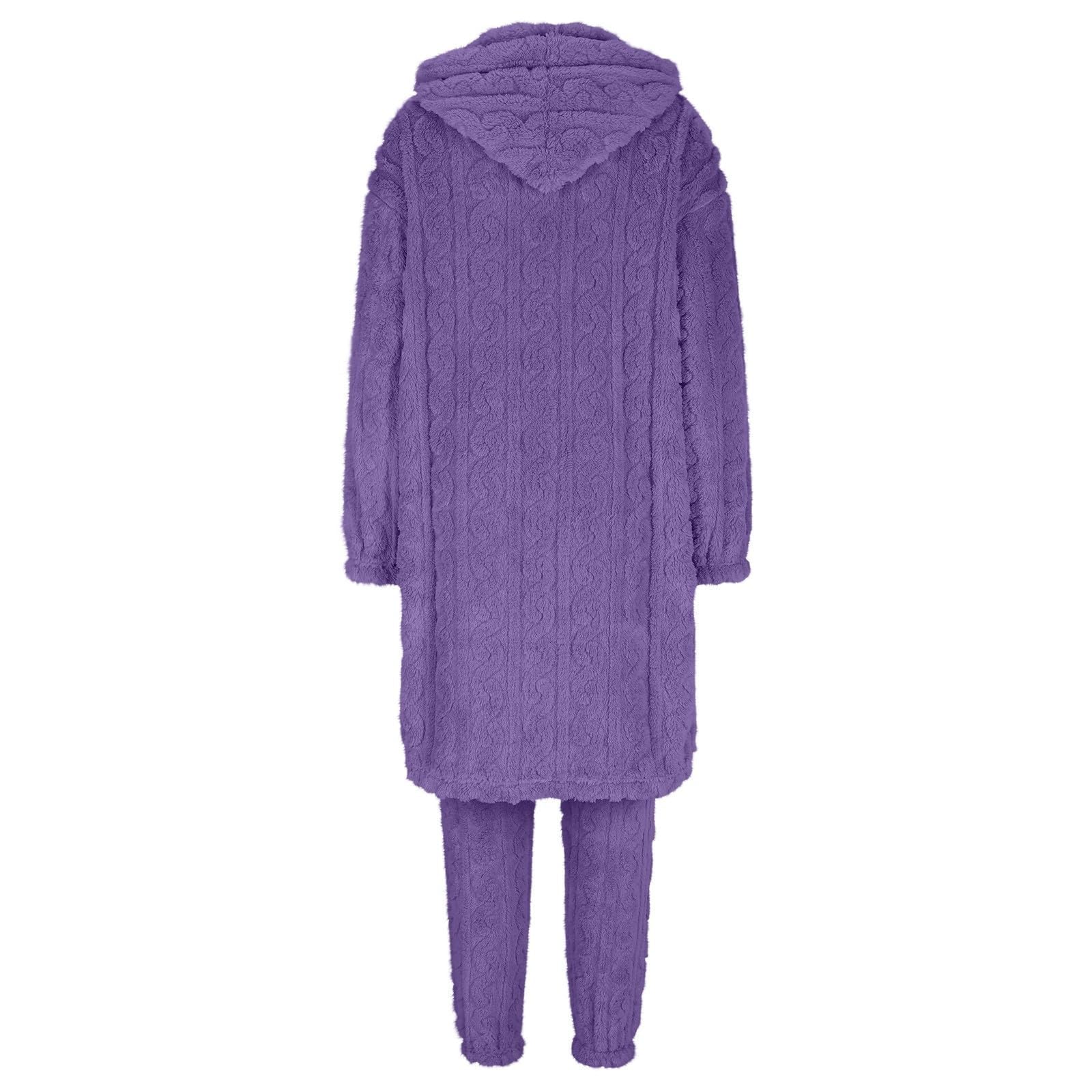 Conjunto de pijama largo y pantalón para mujer, conjunto de pijama de invierno para mujer, forro polar coral, bata con botones y pantalones con puños, conjunto de ropa de dormir de 2 piezas, ropa de