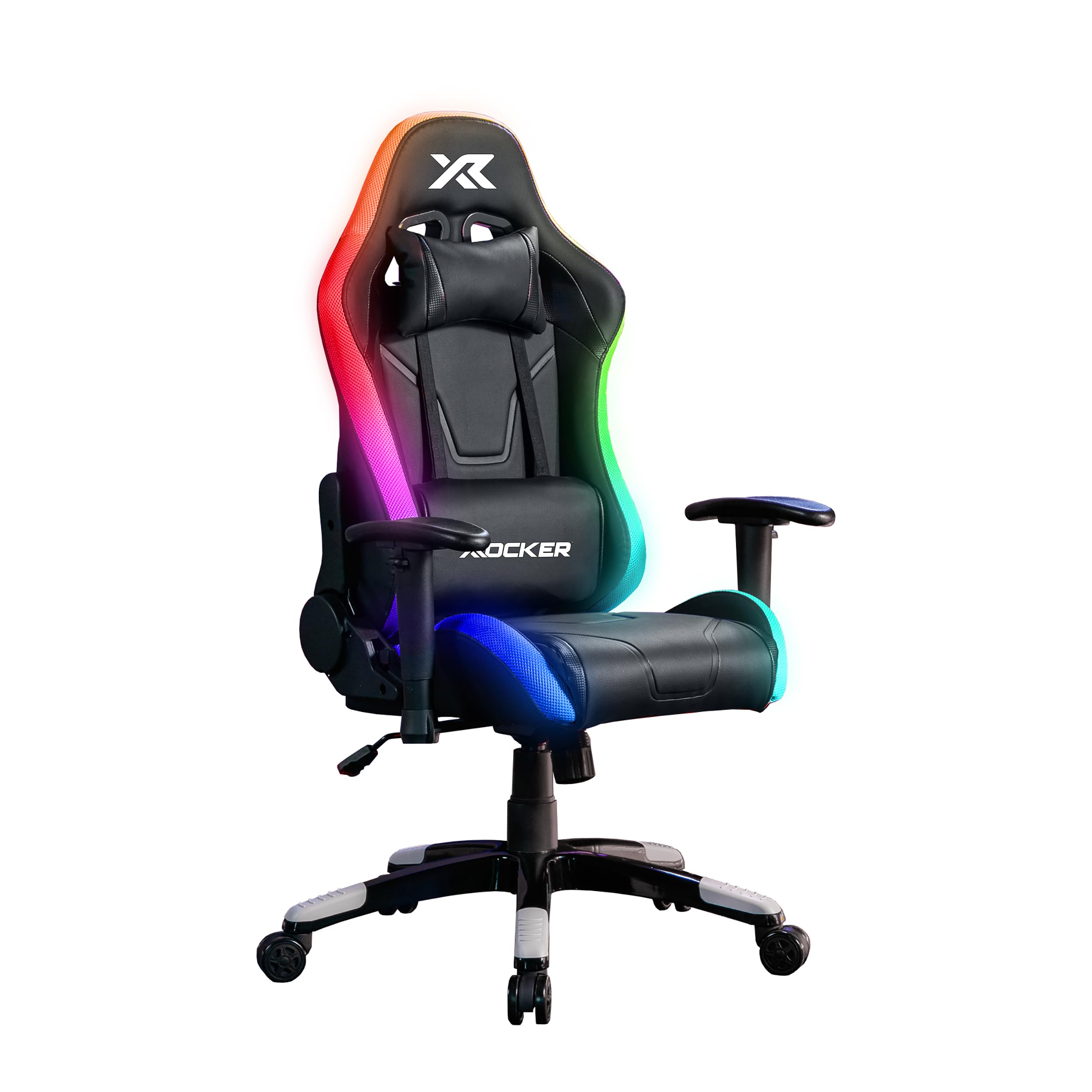 X-Rocker Agility Compact RGB High Back eSports Gaming Chair for Kids & Teens - App Controlled LED Lights, Head & Lumbar Cushion, Height Adjustable, Wipe-Clean Faux Leather - Black