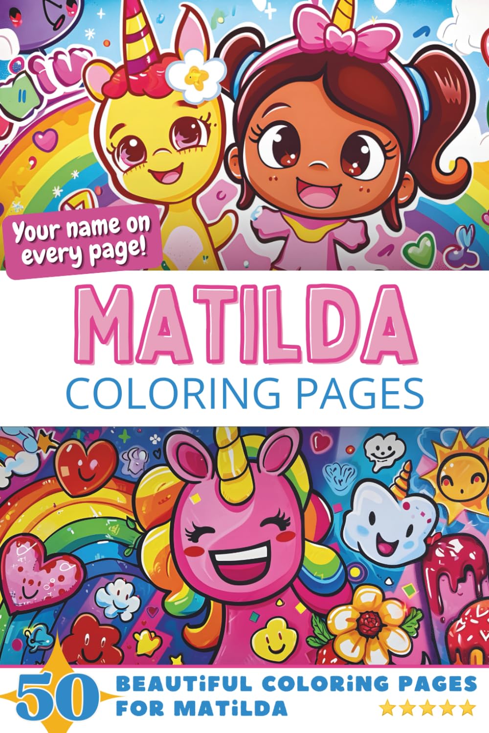 Matilda Coloring Pages: Wow-Effect! Your name on every page - Matilda coloring book - 6x9" - 50x Matilda coloring page - Fantastic Gift