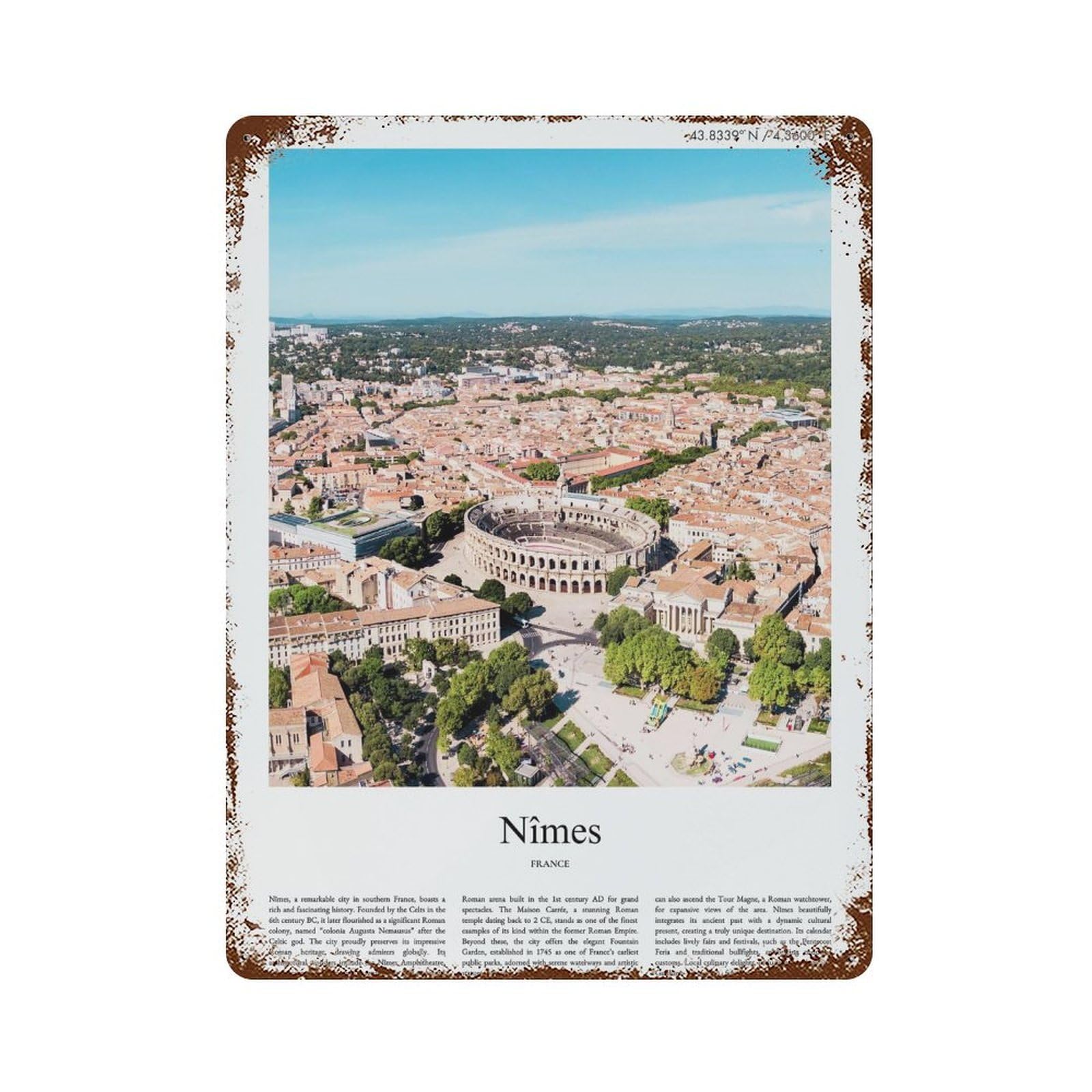 xiaoxiaoshen Nîmes France City Scenery Wall Decor Art Metal Tin Poster Modern Home Decor Art Home Bar Shop Decorations Vintage Sign 40x30cm