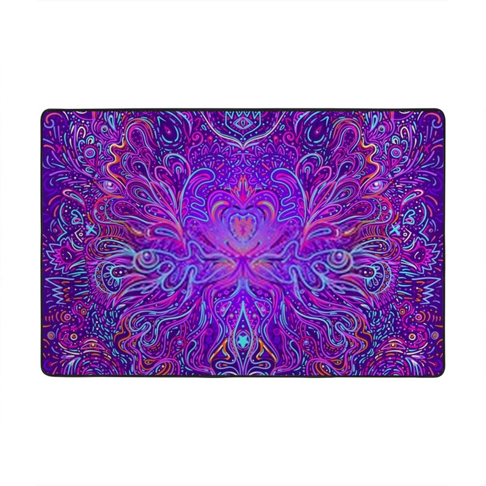 Tapis ethnique indien Ruchen en velours corail premium, design abstrait violet 160x122cm