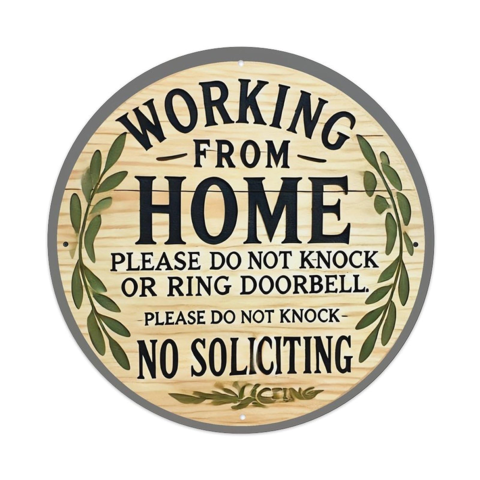 Working From Home Sign With Leaves Vintage Round Tin Sign Retro Metal Wall Decor Metal Poster, Home Bar Garage Cafe Wall Art Decoration 8x8Inches