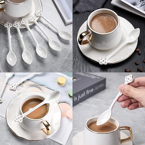 Miniatura 8 de Juego de 12 cucharas de café de cerámica con mango largo, cucharas de café Demitasse de porcelana, cucharas de café pequeñas de porcelana (blanco)