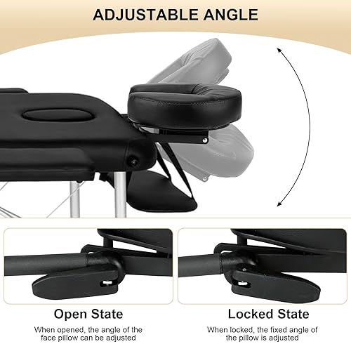 Miniatura 9 de VARIPOWDER Base de cara ajustable de aluminio con cojín de almohada, mesa de masaje universal estándar para cama, soporte de cara, comodidad para