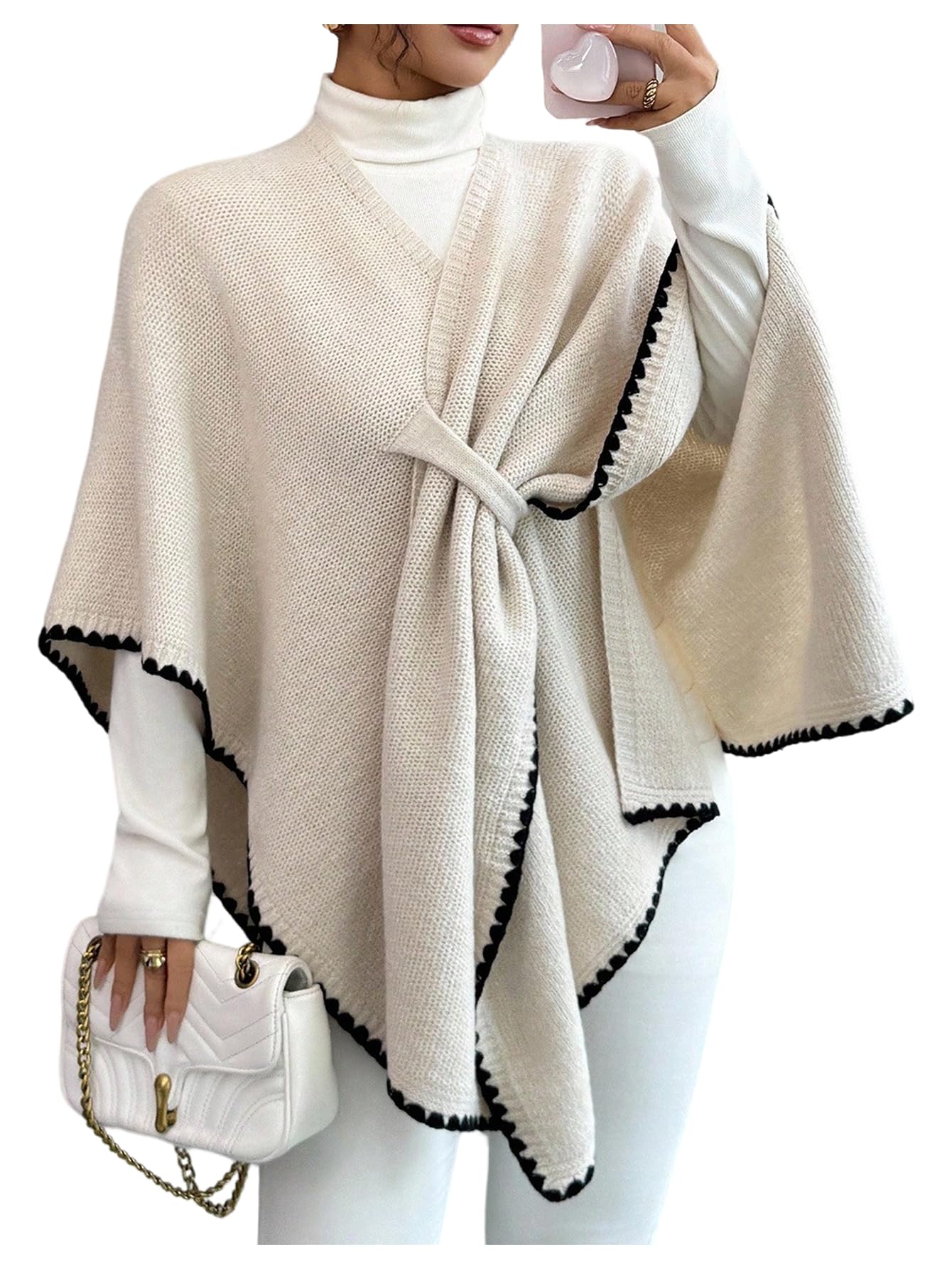 Womens Poncho Tops Sweater Shawl Wrap Open Front Poncho Cape Cardigan Shawl Knit Outerwear