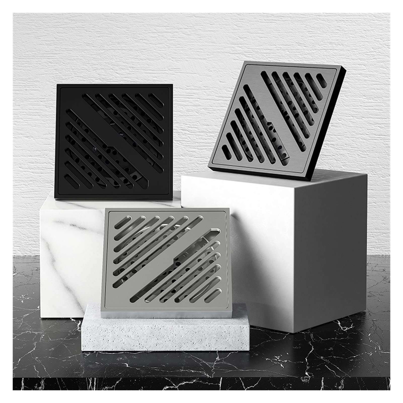 Drenaje de Piso de latón 10x10cm Desagüe de Ducha Lineal antiolor Cuadrado Baño Balcón Desagüe de Ducha Cromo/Cepillado/Negro (Color : Silver)