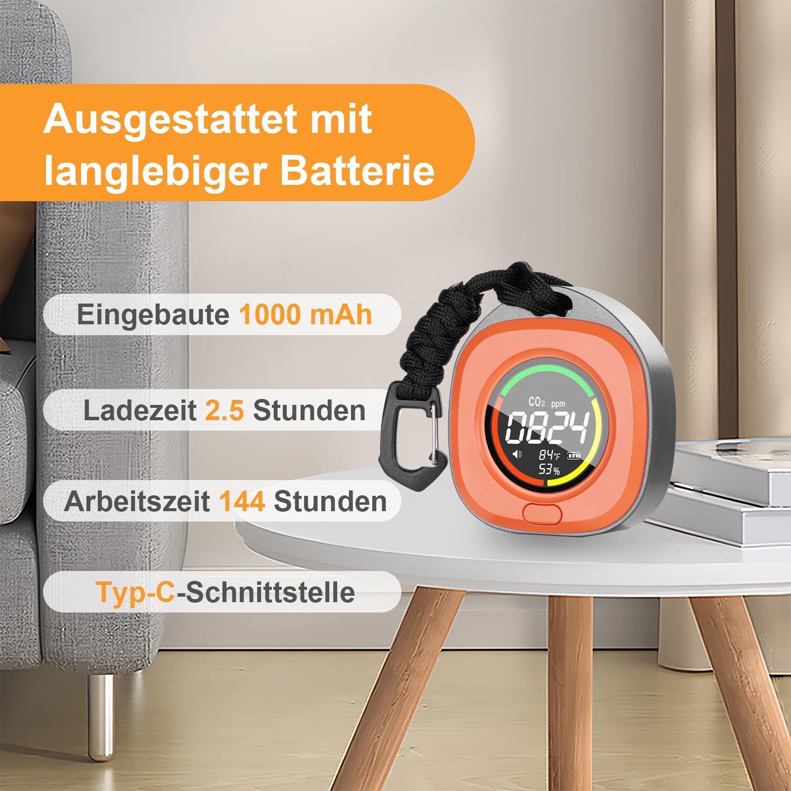 Détecteur de CO2 Portable, Moniteur Qualité Air Intérieur Detecteur CO2 avec Capteur NDIR et Ecran LCD, Moniteur CO2 avec Alarme pour Maison,Bureau