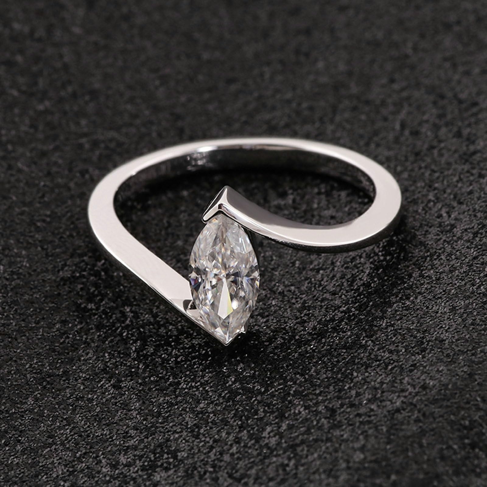 Pierścionek ślubny dla kobiet, pierścionek ślubny 14K białe złoto prosty design pleciony pasjans moissanite Marquise 1ct pierścionki zaręczynowe damskie białe złoto na obietnicę