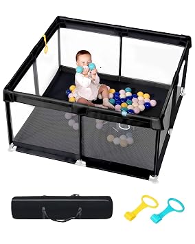 50" x 50" Extra Large Baby Playpen for Babies and Toddlers, Safe Activity Center with Soft Play Fence, Indoor Safety Yard, Easy to Assemble and Clean Black