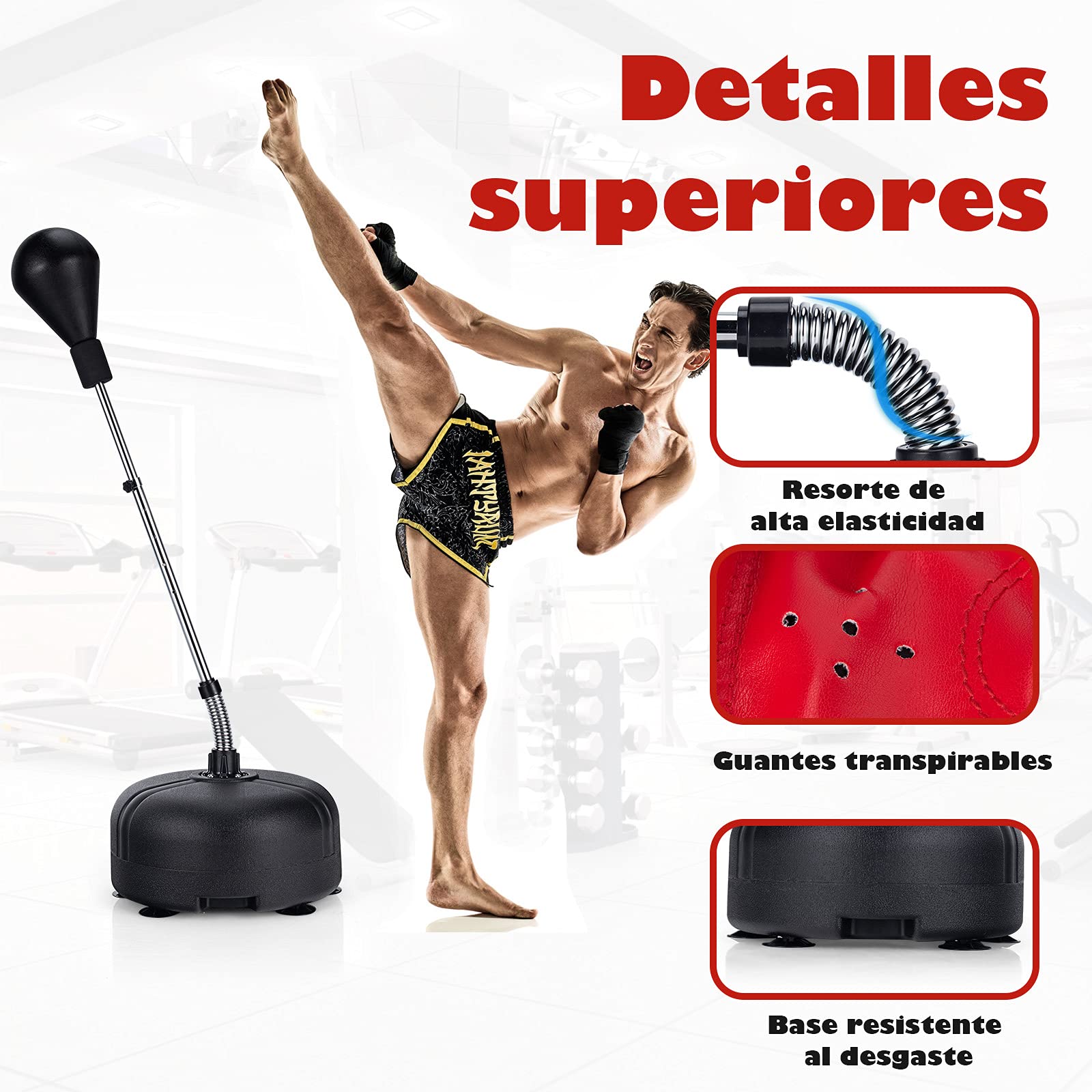 COSTWAY Saco de Boxeo Set de 140-158 cm de Altura Ajustable Saco de Boxeo con Guantes de Boxeo para Hogar Ejercicio para Nños y Aulto