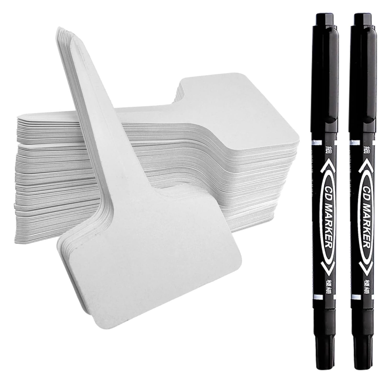 160 Pcs T-Type Plastic Plant Labels, 6x10cm White Waterproof UV Resistant Garden Tags, Outdoor Indoor Plant Markers with 2 Marker Pens for Seed, Seedling, Vegetable, Flower, Greenhouse, Potted Plants