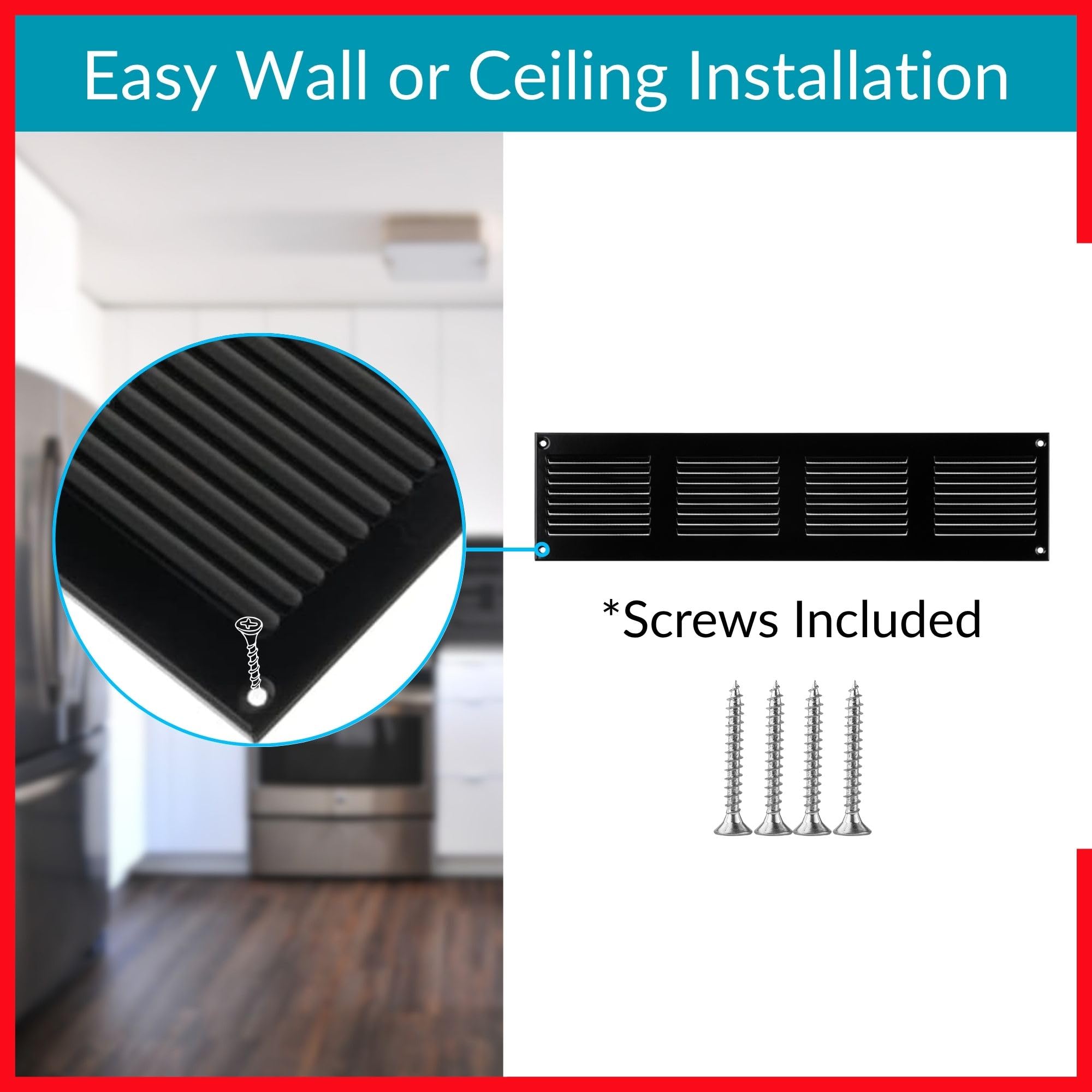 400x100mm Vent Cover, Black 16x4 inch Air Grille for Wall and Ceiling, Metal Ventilation Grille with Mesh - Image 4