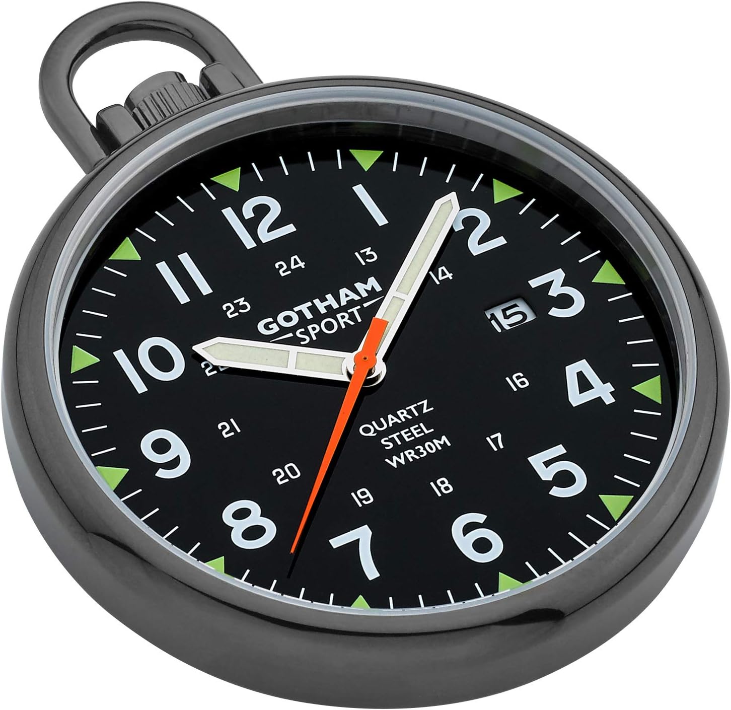 Gotham Men's Sport Series Gun-Plated Stainless Steel Analog Quartz Date Pocket Watch #GWC14109BBK