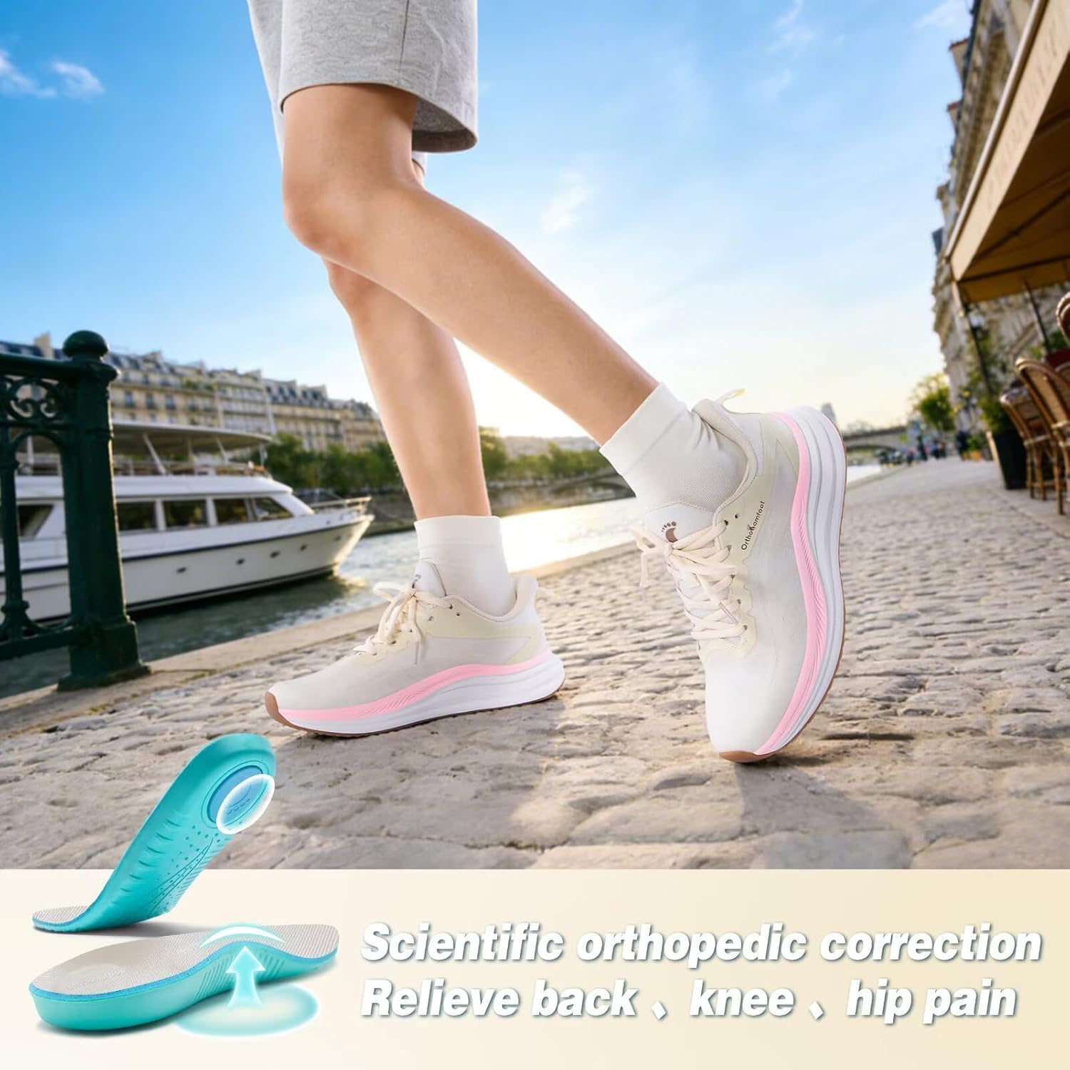 Women's Orthopedic Road Running Shoes: Comfortable Arch Support Plantar Fasciitis Flat Feet Orthotic Sport Sneakers, Casual Breathable Outdoor Walking Tennis Shoes for Foot Heel and Pain Relief