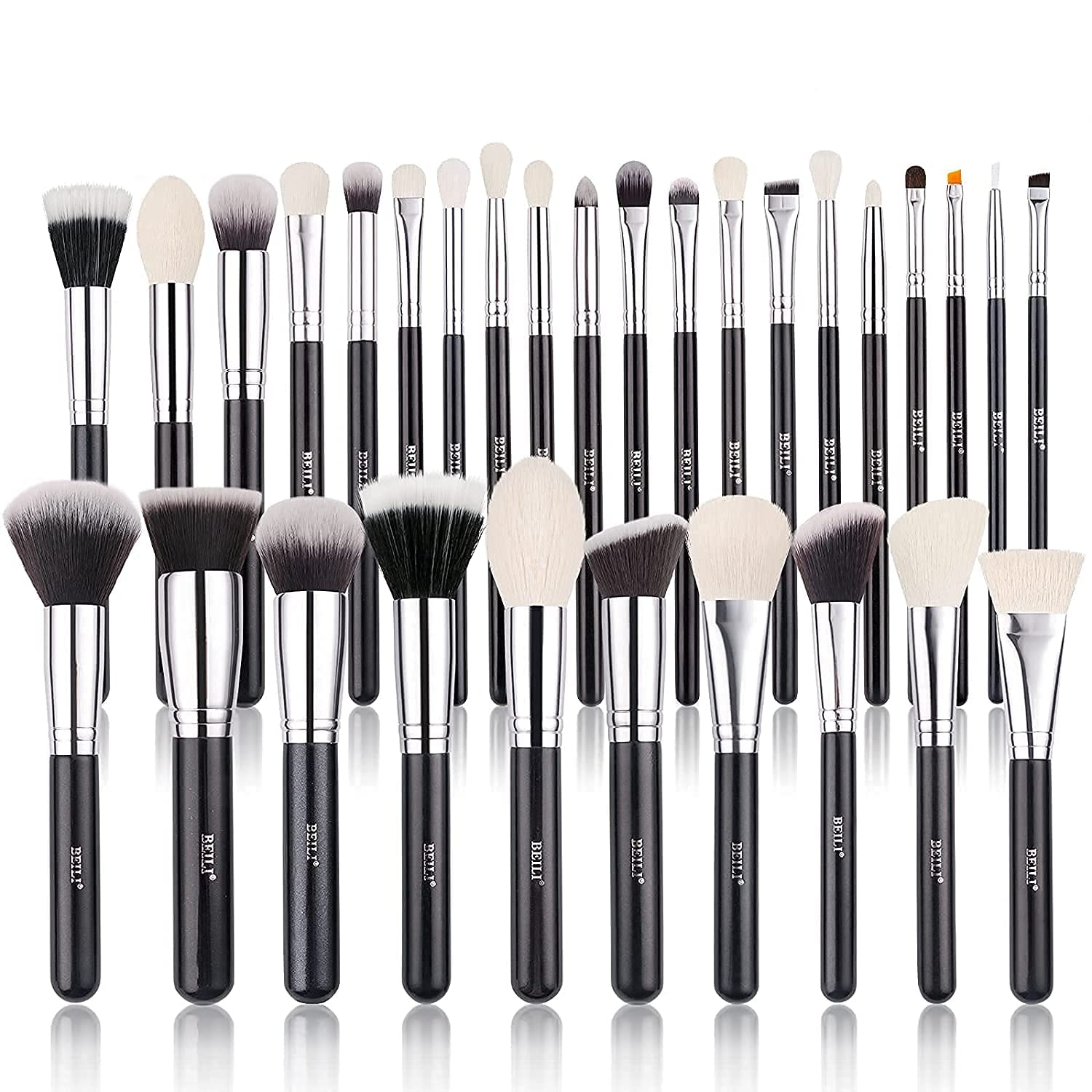 COSLUXE BEILI 30Pcs Professional Makeup Brushes Set Natural Goat Hair Premium Synthetic Kabuki Foundation Blending Brush Face Powder Blush Concealers Eye Shadows Make Up Brushes Set B30