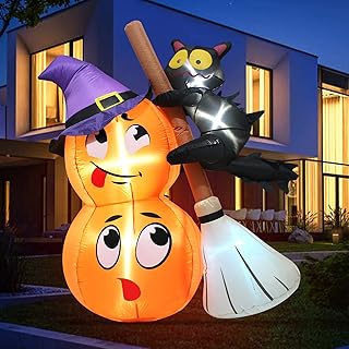 Halloween Inflatables,5.1FT Pumpkin Halloween Decorations Inflatables with Black Cat, Halloween Inflatables Outdoor Decorations with LED Light Blow Up Inflatable Holiday Yard Decoration
