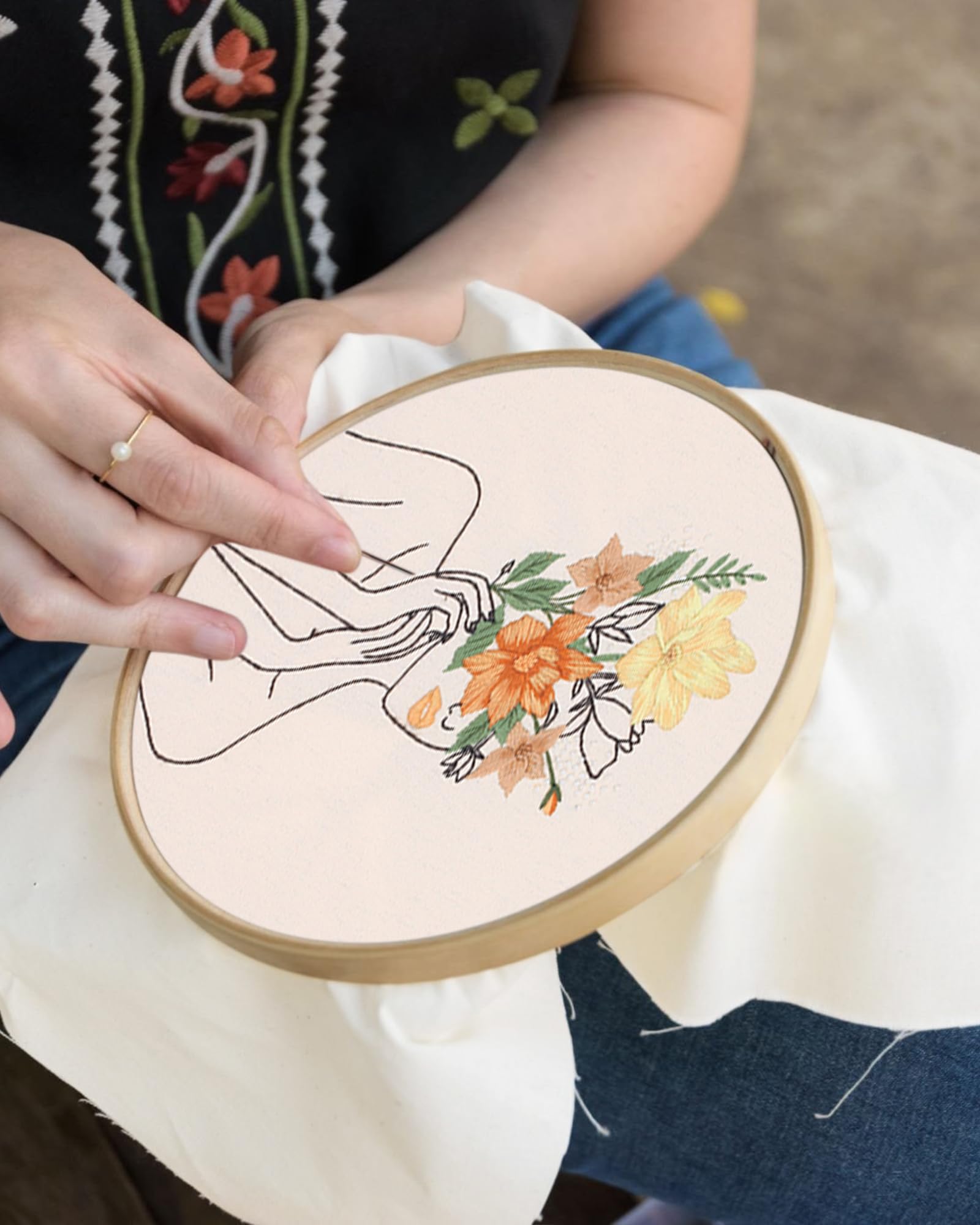 BORDEAG Borduurset borduurset, 4 stuks borduurset voor volwassenen, bloemenborduurset voor beginners, bloemenpatroon, planten, borduurset beginners, kruissteekset met banden voor doe-het-zelf kunst