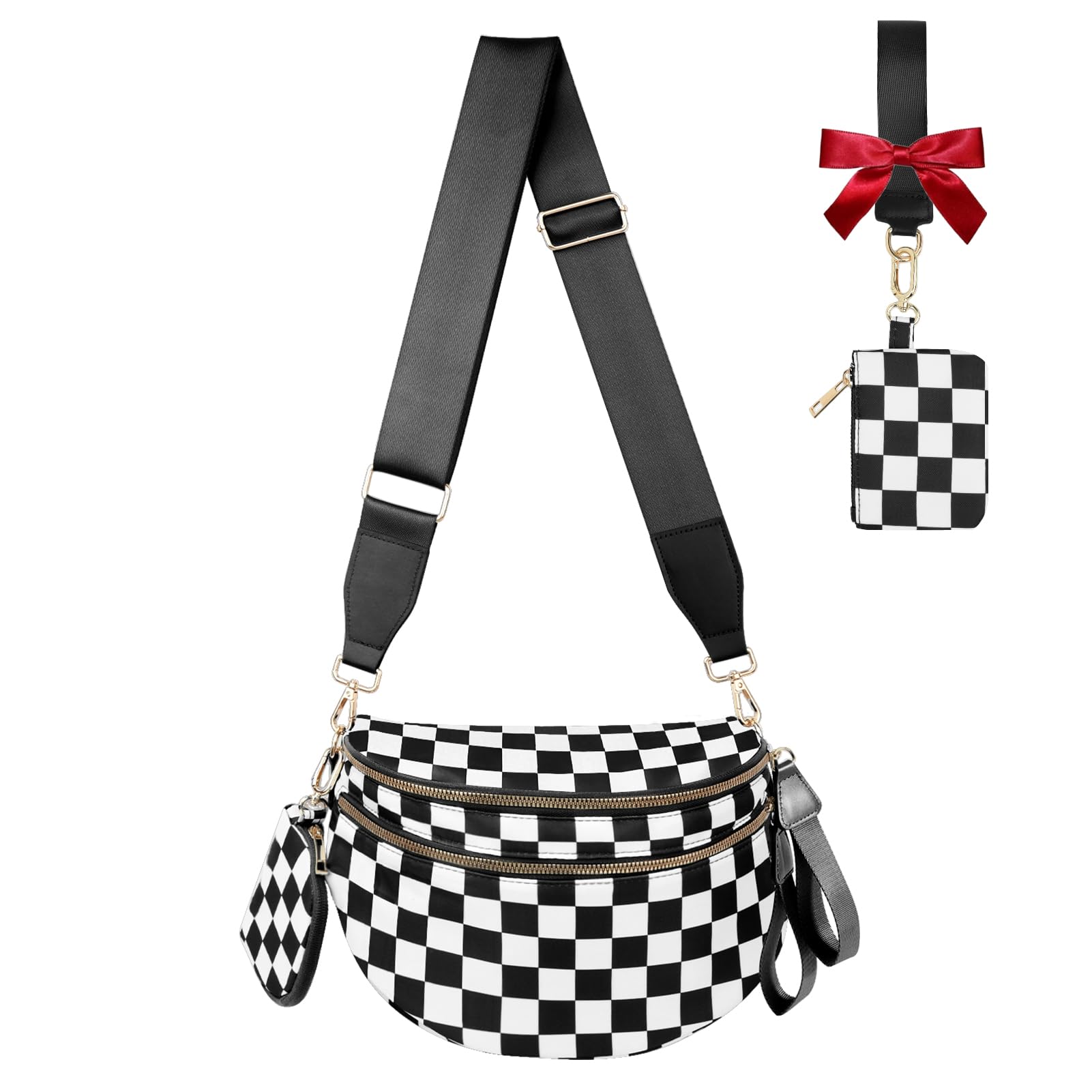 Checkered Crossbody Bag Bum Bag Crossbody Bags for Women Waist Packs Large Fanny Packs Belt Bags Checkered Purse Handbags Wallets Purses Trendy