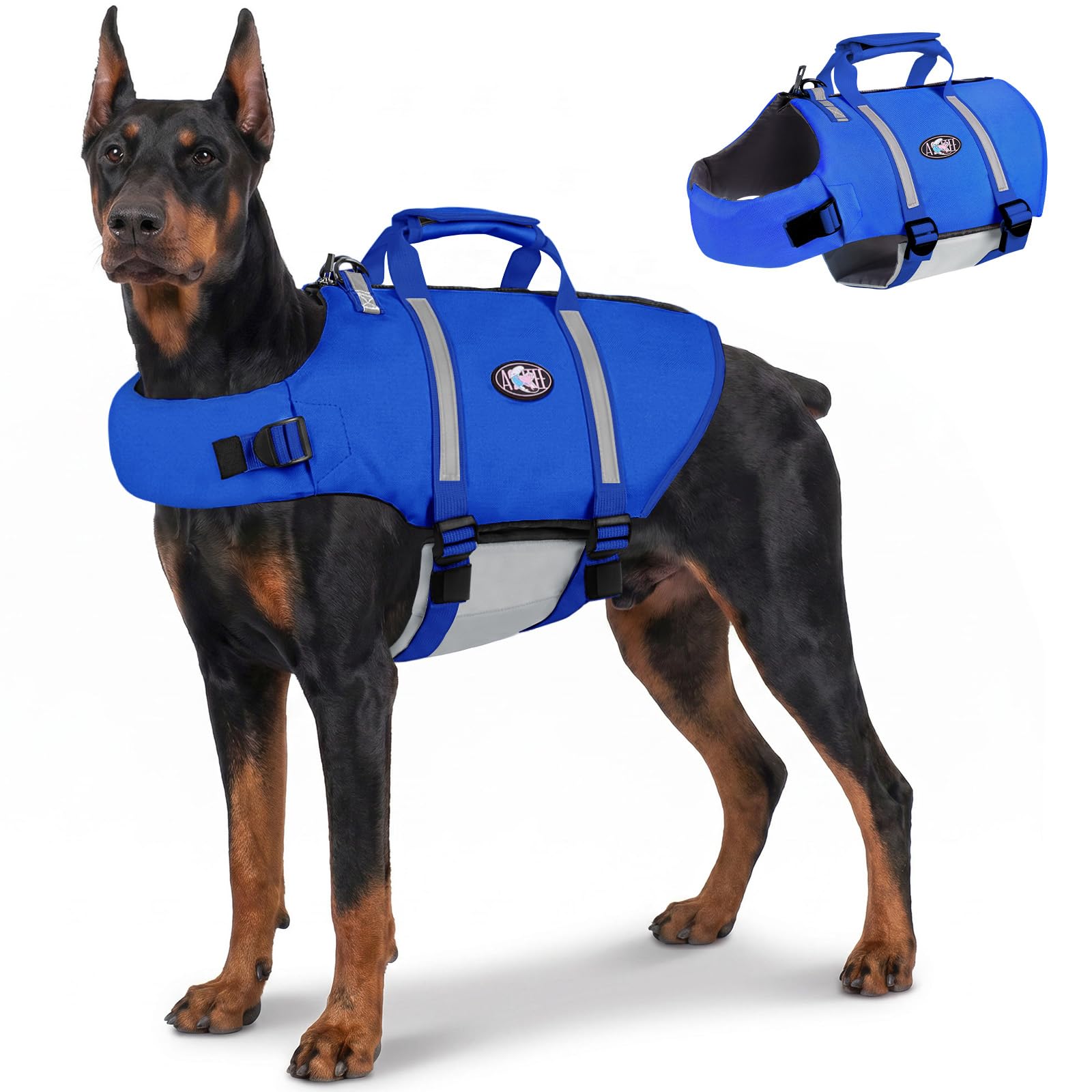 AOFITEE Schwimmweste Hund, Hunde Schwimmweste für Bootfahren und Wassersport mit Verbesserter Auftrieb, Schwimmweste Hund mit Sicherheitsgriff und Reißverschluss, Rettungswesten