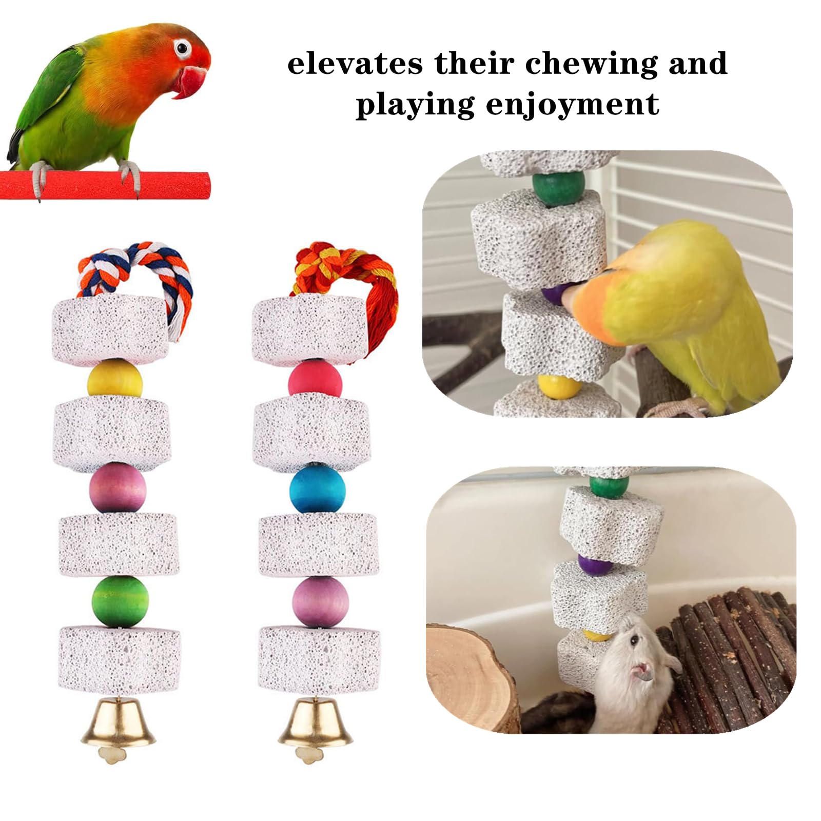 2 PCS Bird Chew Toy Colorful Parrot Chewing Toy Parrot Beak Grinding Stones Parrot Toys for Parrot Hamster Chinchilla Rabbit (Random Color) - Image 4