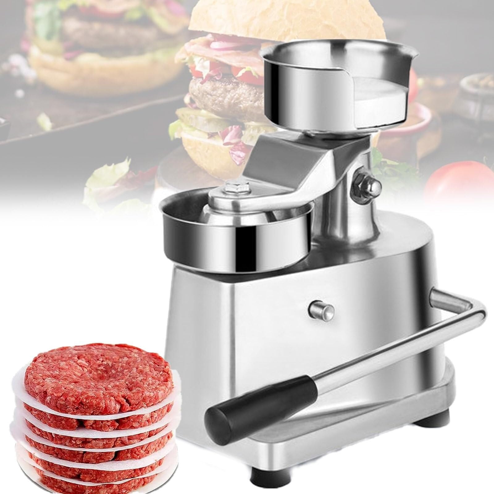Presse à hamburgers 130mm avec bol acier inoxydable et robot culinaire