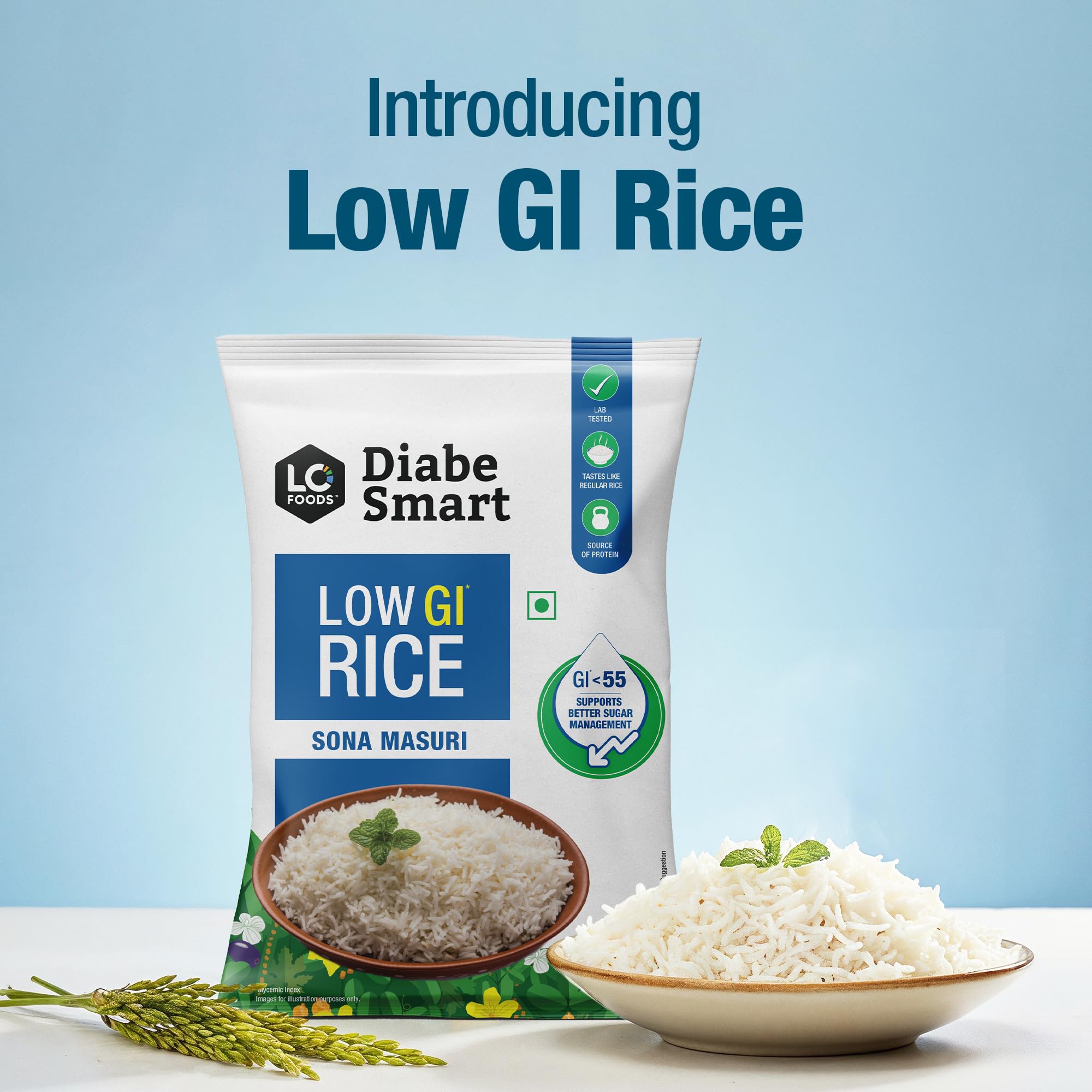 DiabeSmart Premium Diabetic Rice 10kg, Tested Low GI Rice For Diabetic, Sugar Free Rice To Manage Blood Sugar Level, Sona Masoori Rice, Healthy Low Carb Brown Rice equivalent, Diabetes Food Products 1