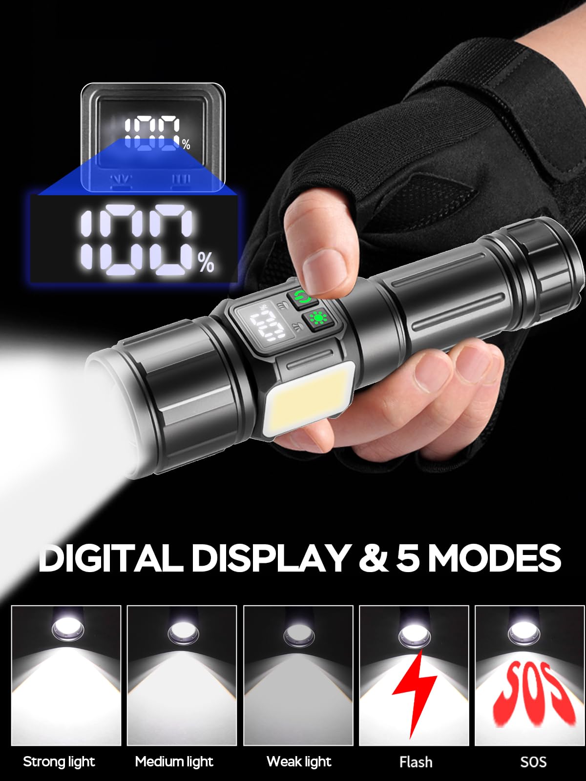FYONIO Super Bright Rechargeable LED Torch 2,000 Lumens, Magnetic Work Flashlight with COB Side Light & Red Light - Image 4