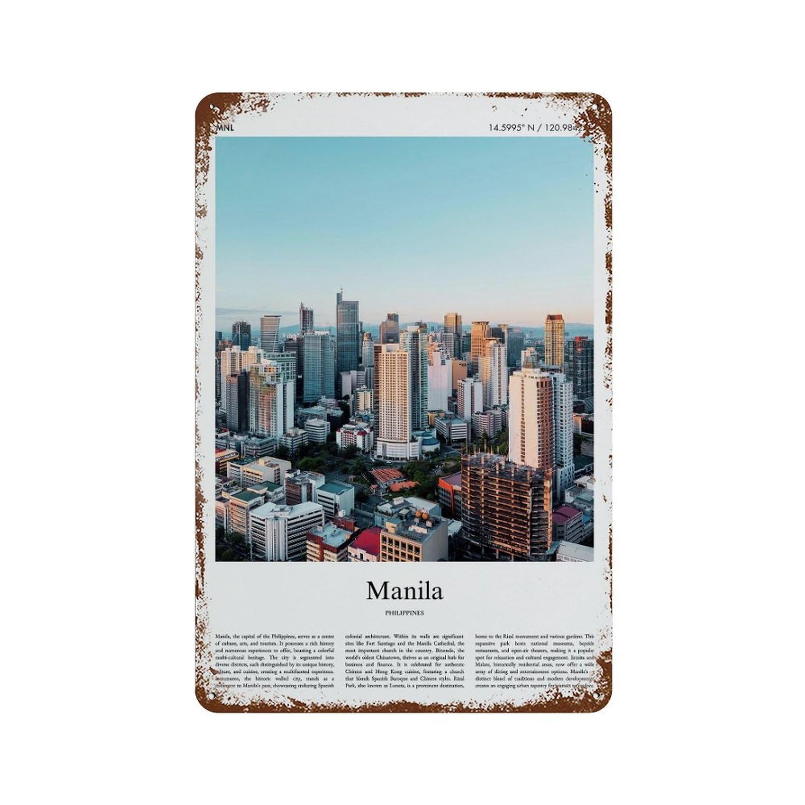 xiaoxiaoshen Manila Philippines City Scenery Wall Decor Art Metal Tin Poster Modern Home Decor Art Home Bar Shop Decorations Vintage Sign 30x20cm