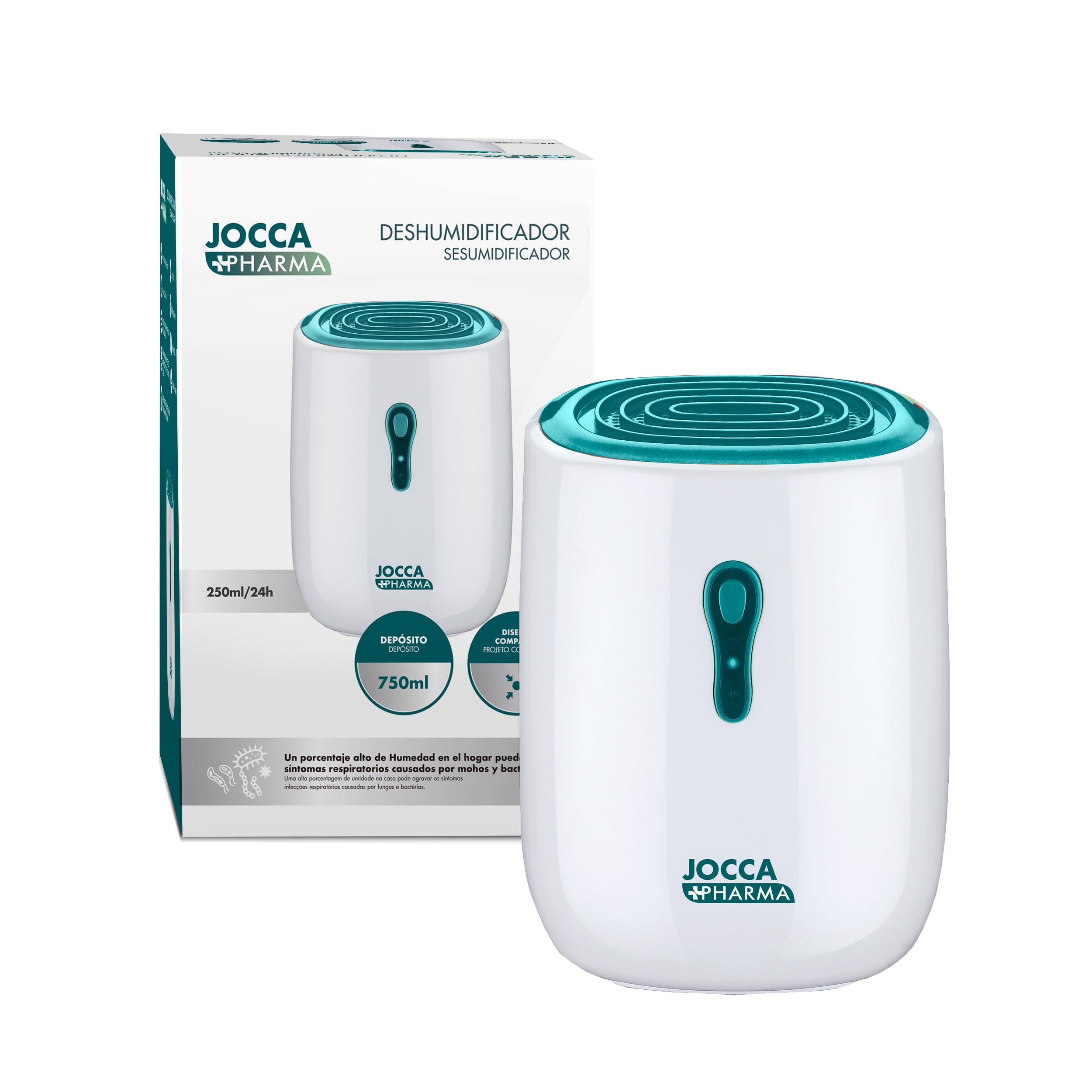 JOCCA - Deshumidificador Compacto de 750ml, Deshumificador/Elimina la Humedad, Bacterias y Hongos/Apagado Automático/Antihumedad