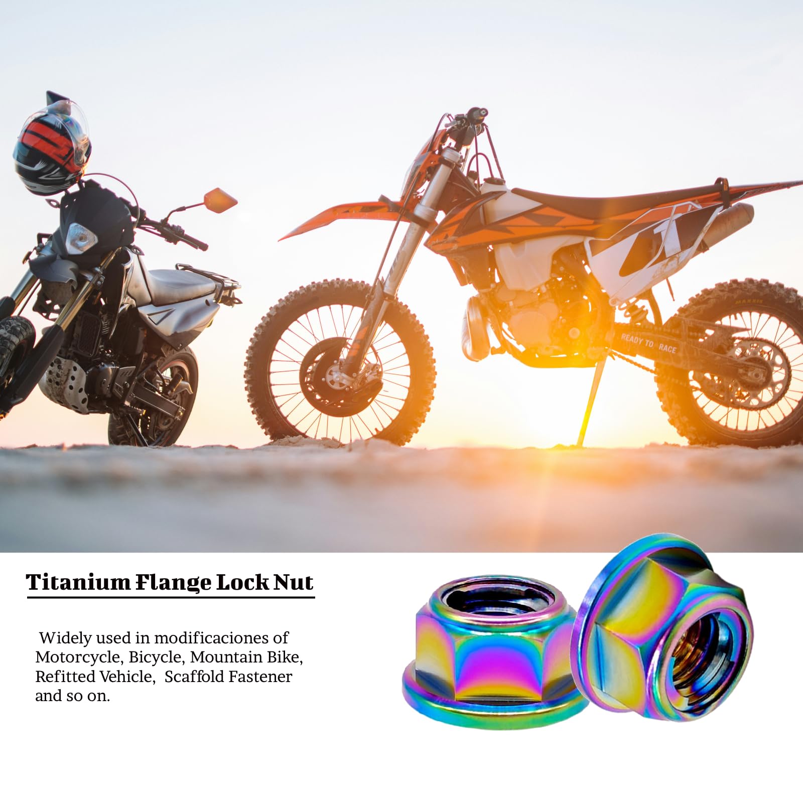 RISON-Titanium Tuerca de Brida de Titanio M5x0.8mm, Tuerca de Seguridad Hexagonal con Reborde, Tuerca de Bloqueo Contratuercas para Piñón/Rueda Dentada de Motocicleta, Bici, Paquete de 5