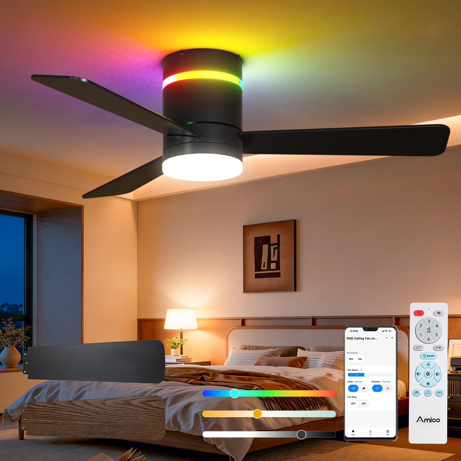 Photo 1 of Amico 42" RGB Low Profile Ceiling Fan with Light
