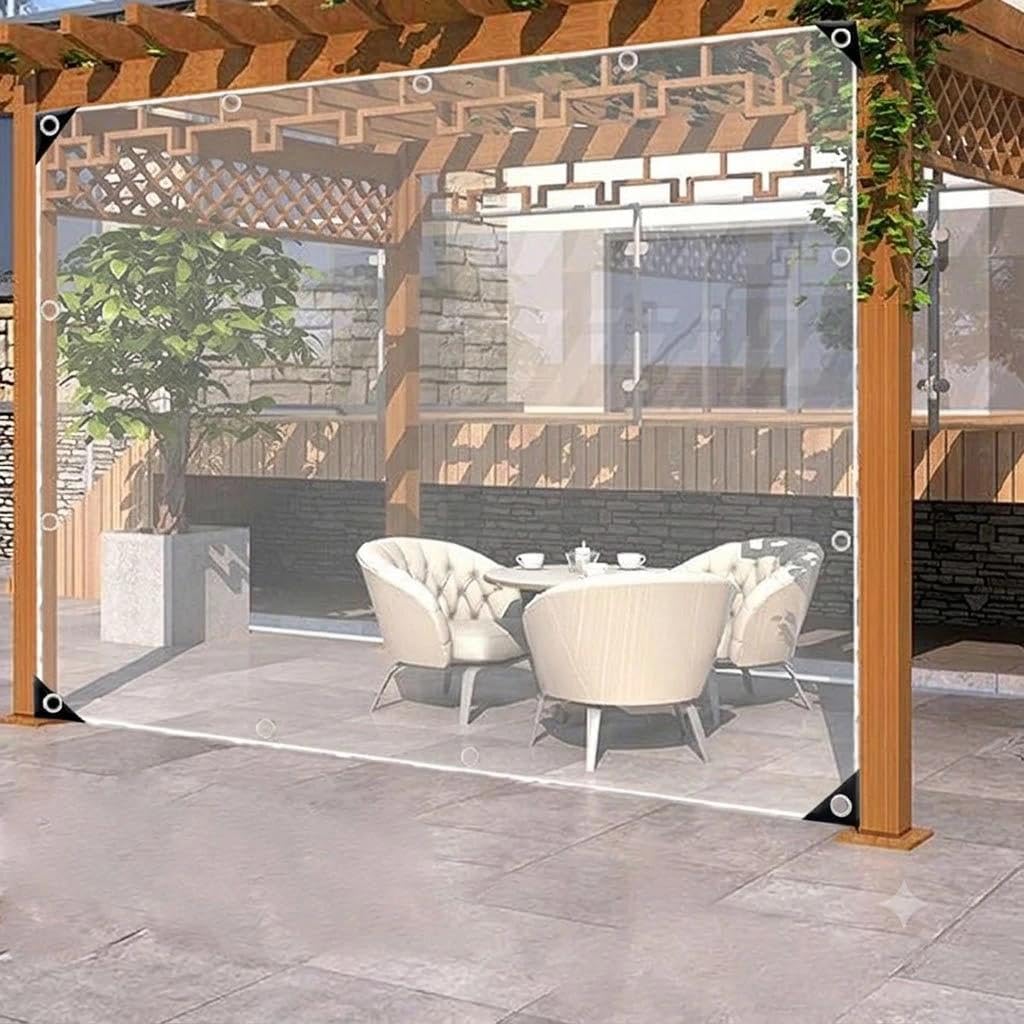 Transparente PVC Plane mit Ösen, 450 g/m² wasserdichte Klarsichtplane, 16 Mil Abdeckplane für Terrasse, Balkon und Pavillon(2 * 3M)