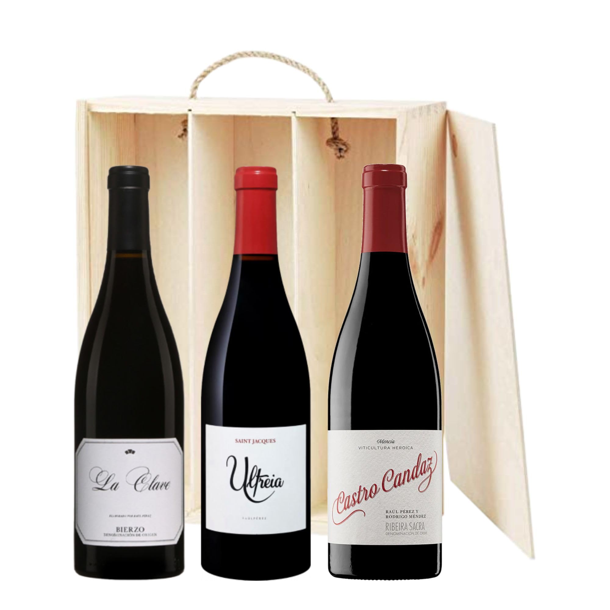 VINESENCIA - Estuche regalo vinos gourmet La Clave, Ultreia y Castro Candaz - Pack 3 botellas de vinos buenos para regalar